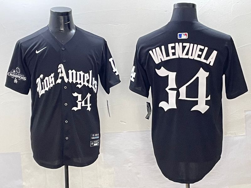 Men Los Angeles Dodgers #34 Valenzuela Black Five generations Joint Name 2025 Nike MLB Jersey style 36